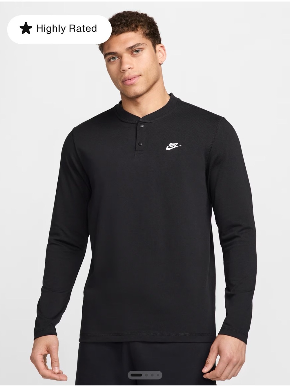 Nike Black Long-Sleeve Henley with White Swoosh